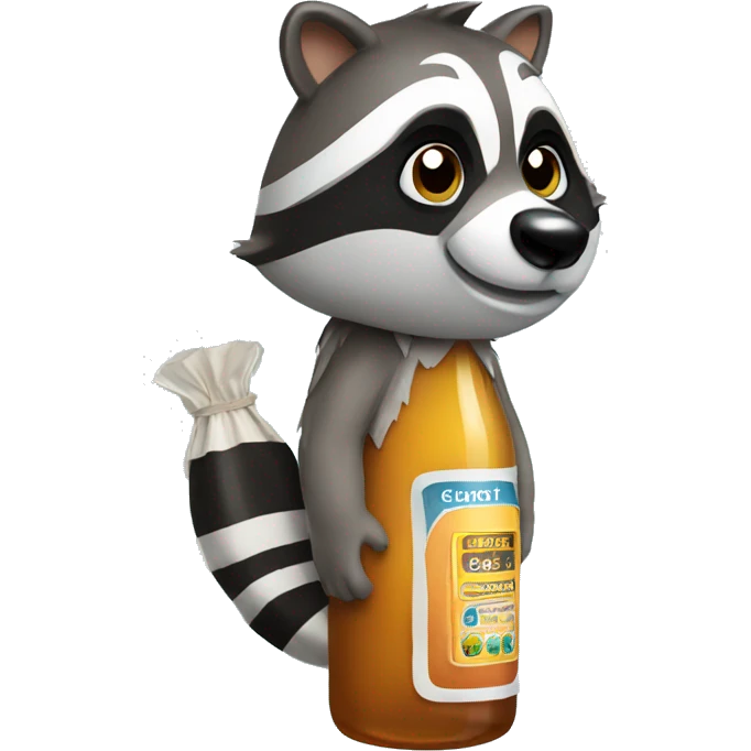 Bottle wearing a raccoon costume emoji