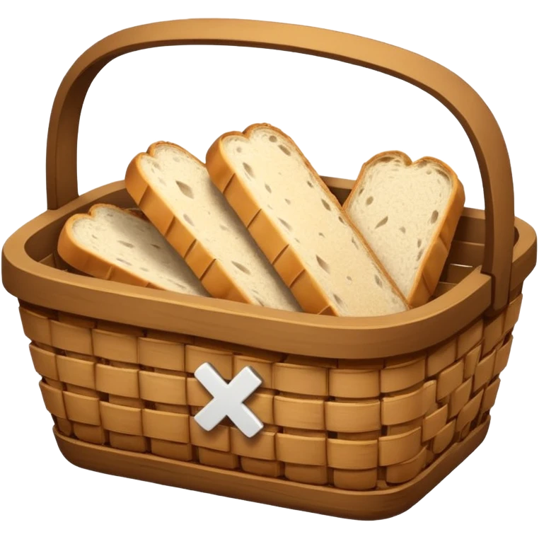 Create an emoji representing empty carbohydrate stores: depict a nearly empty bread basket with only a few crumbs left, overlaid by a fading low-battery symbol to signal depleted carb energy. emoji