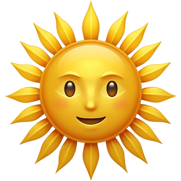 A radiant golden sun, with long, bright rays surrounding it, an intense yellow center, detailed 3D emoji style, neutral background, soft and vibrant lighting.  emoji
