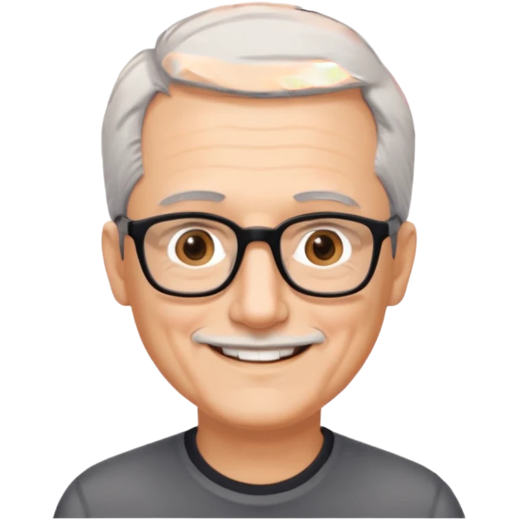 man 60 short grey hair, brown eyes small black rectangle glasses, no beard and no mustache emoji