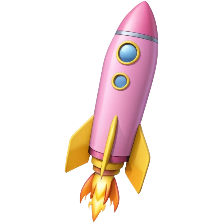A single rocket, colored in pastel pink and yellow, glossy and smooth, cartoonish, vibrant colors, high detail, simple and cute design, isolated on white background, centered composition emoji