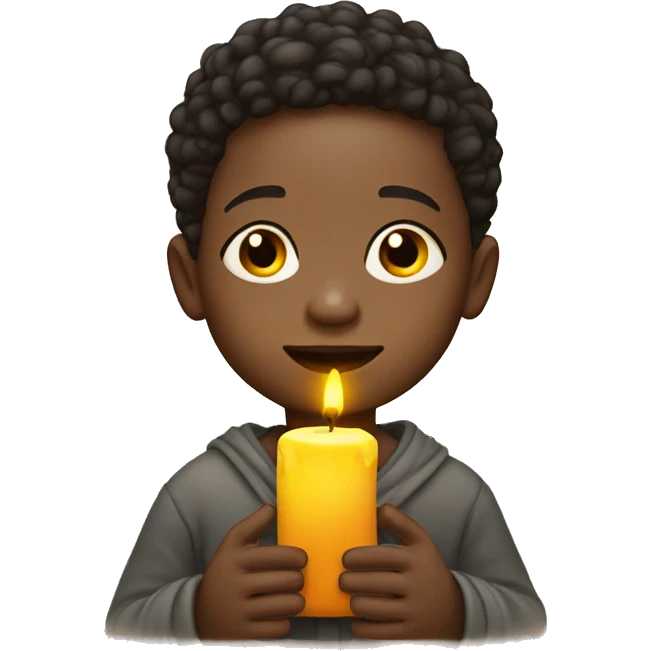 a African light skin child with candle in his hand emoji