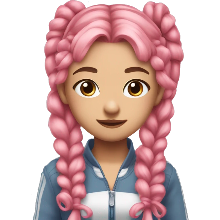 long pink wavy hair pigtails cute feminine person pink eyes idol outfit emoji