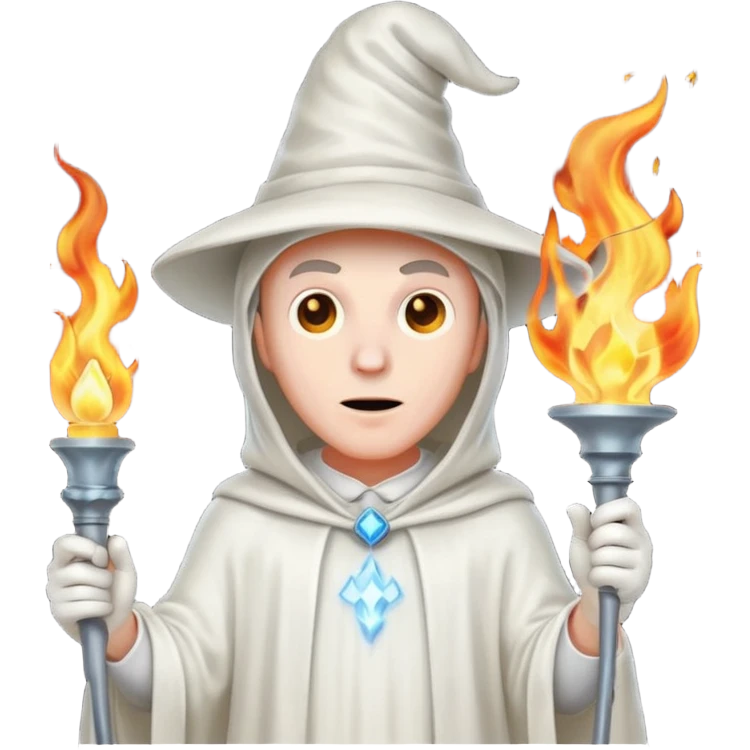 A man in a ghost costume with a pointy hat and torch emoji