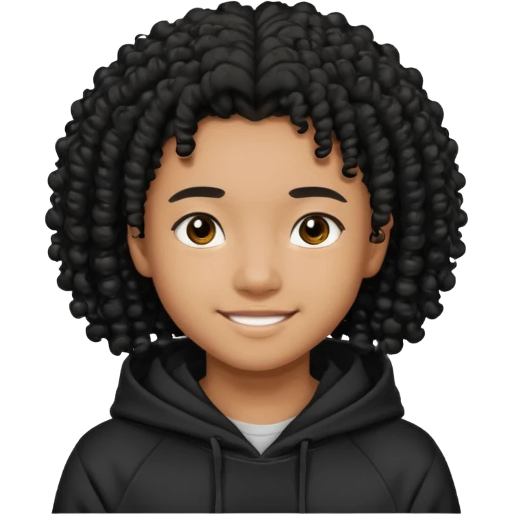 blasian teenager wearing a hoodie with black curly hair emoji