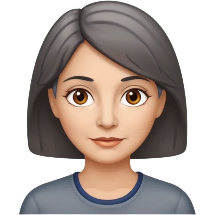 vit medelålders kvinna med grå slingor i mörkbrunt hår bruna ögon emoji