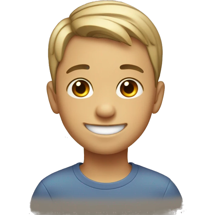 smiling boy with short hair, one hair streak goes up emoji
