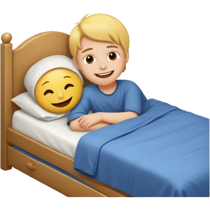 emoji- of a smiley boy getting up from a bed emoji