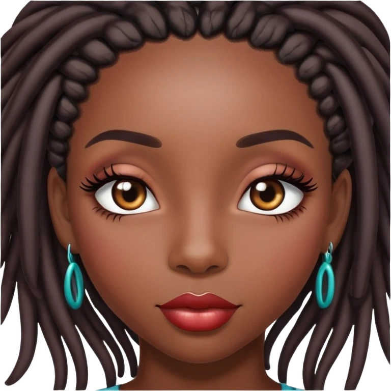 Black girl with long realistic eyelashes, lipgloss and locs emoji