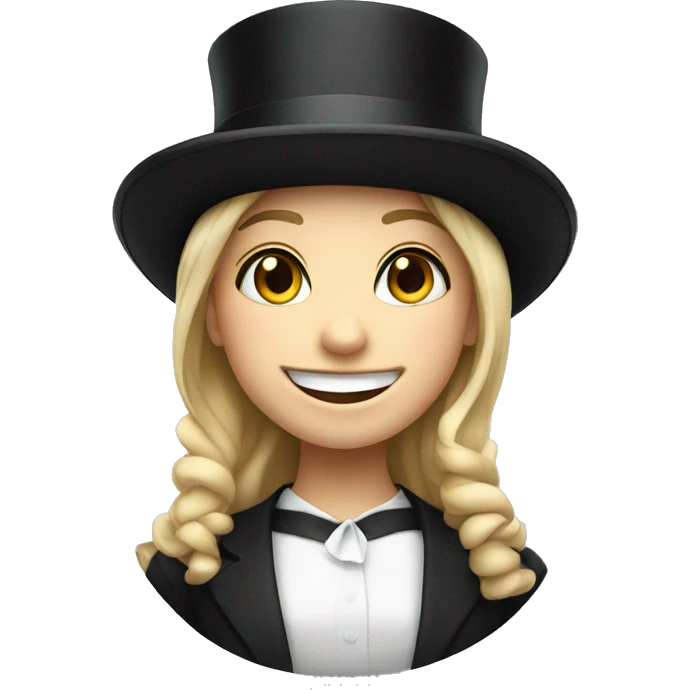 smiling girl white skin, in top hat emoji