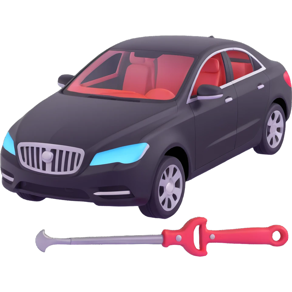 luxury car with dent repair tools like a lever and small hammer, elegant and modern emoji