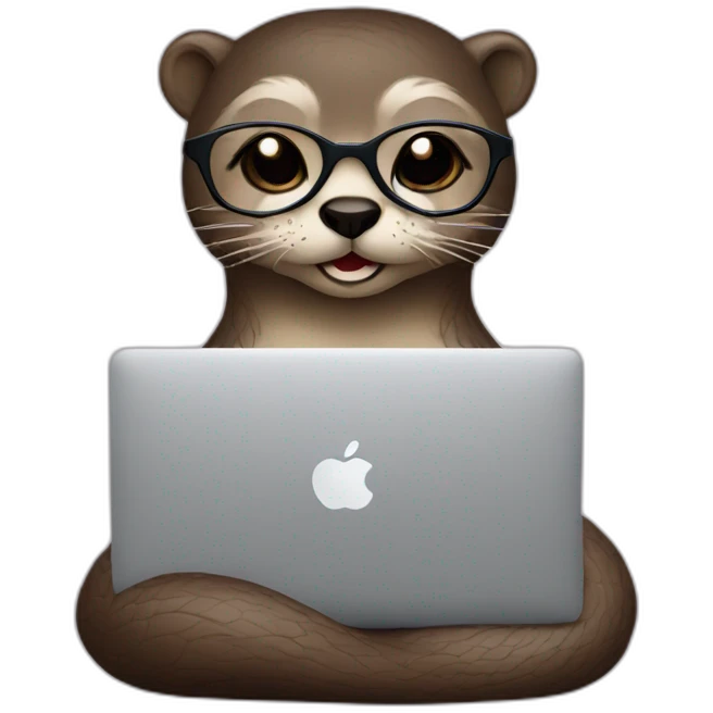female otter with glasses use a macbook while seated against a pillow emoji
