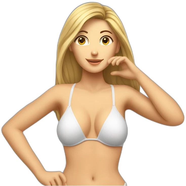 Sexy pose Soft-fit Caucasian woman bikini (hands-in-hair pose) (full body) couch emoji