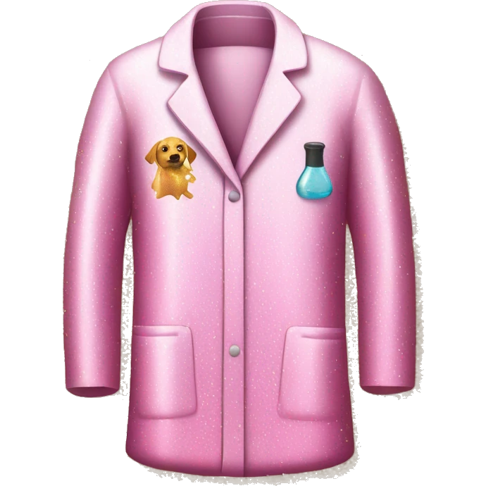 Pink lab coat covered in glitter emoji