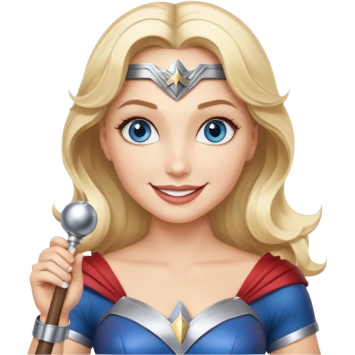 Blonde blue eyes Wonder Woman holding bell and short white orchestra conductor’s baton  emoji
