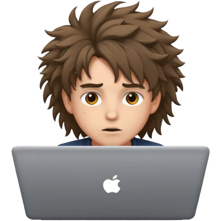 student with laptop, wild eyes and messy hair emoji