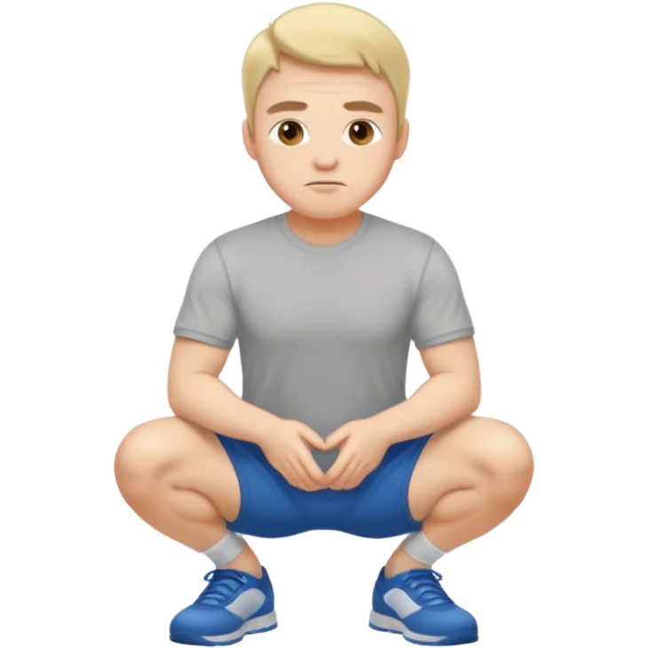 Make a normal wieght guy facing forward squatting with a t-shirt on emoji