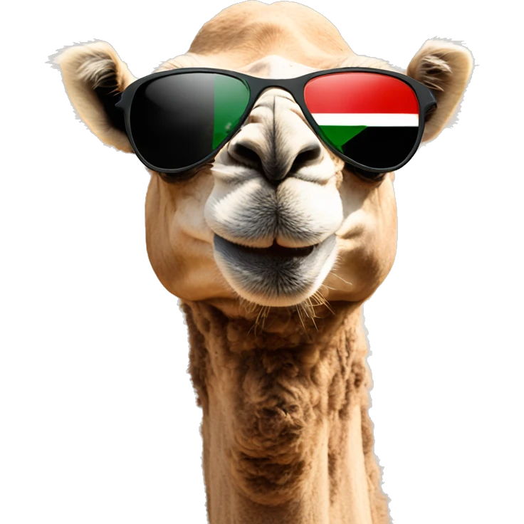 a camel with sunglasses wearing the UAE flag emoji