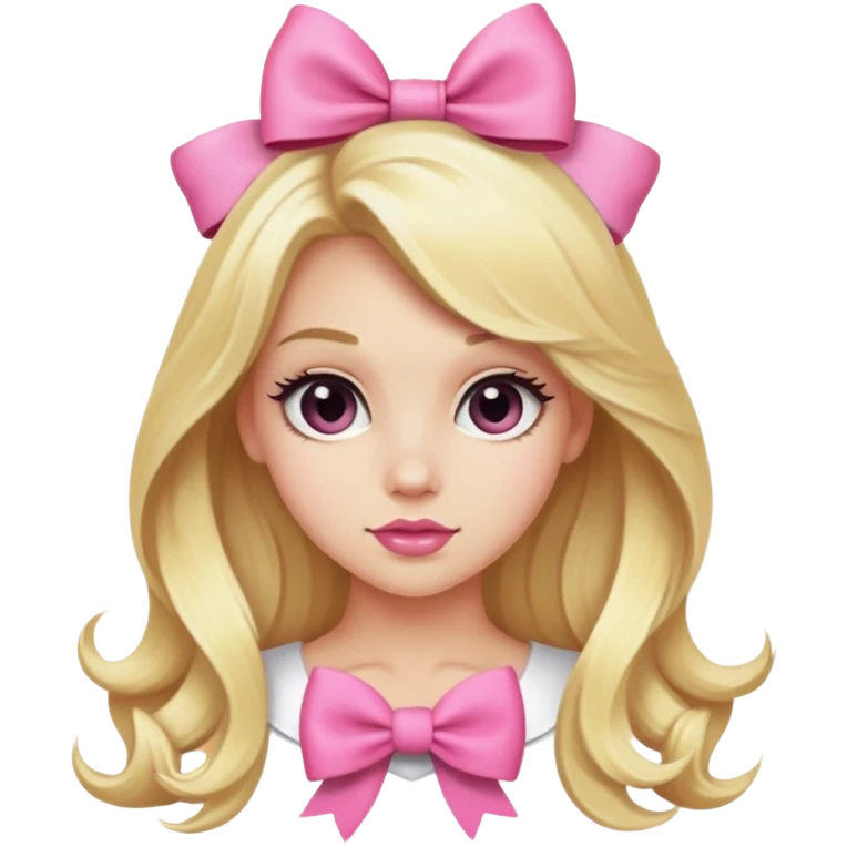 Bombshell blonde girl with long hair and pink bow emoji