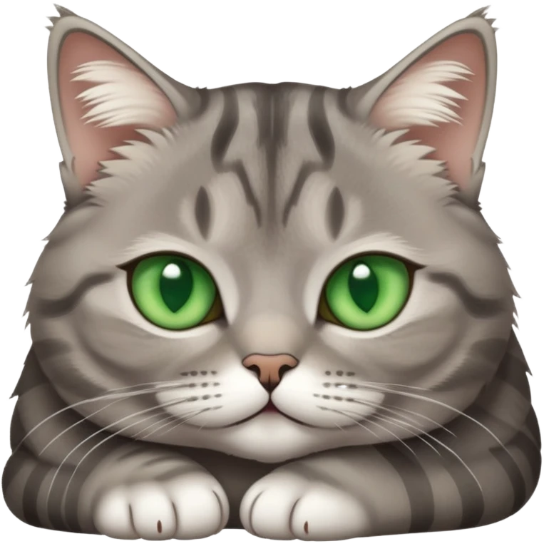 Slightly chubby Gray tabby cat with green eyes laying down emoji