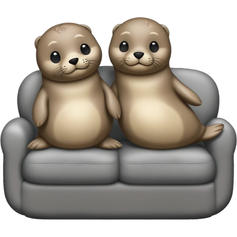 Two seals in love on a big couch emoji