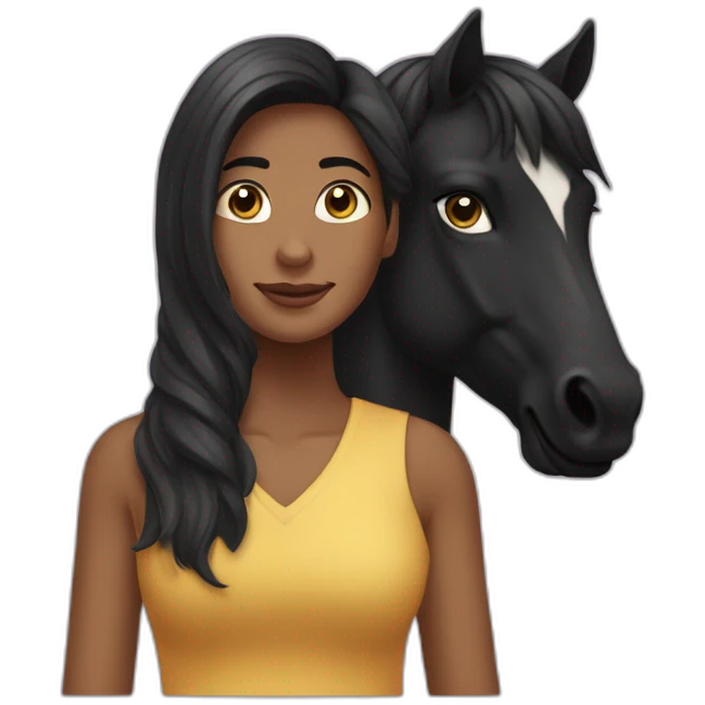 caballo negro con una mujer de cabello negro al lado emoji