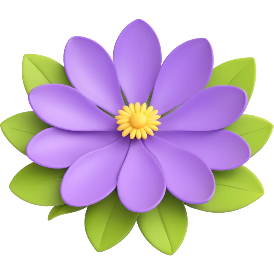 Transform this lilac flower illustration into a 3D iOS emoji style with smooth gradients, soft shadows, and a glossy, realistic look. Keep the purple flowers and green leaves vibrant and three-dimensional, resembling an Apple emoji. emoji