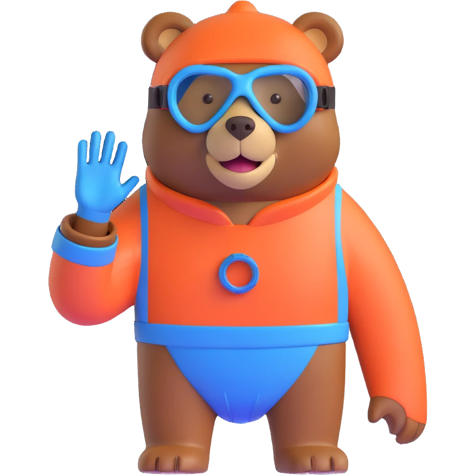 cartoon brown bear in snorkeling gear, mask and snorkel emoji