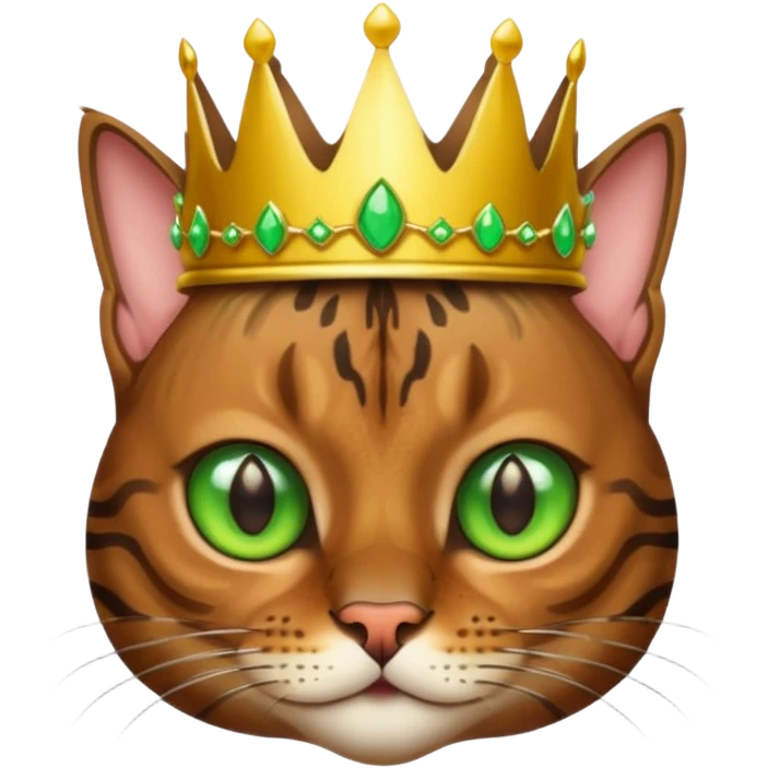 dark brown bengal cat with crown with green eyes emoji