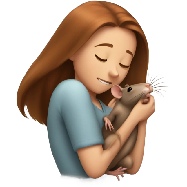 A rat whispering in a girl with long reddish brown hair emoji