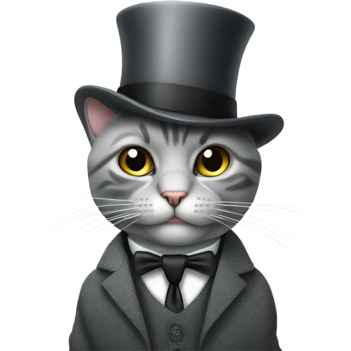 Grey pattern cat with monocle and top hat and  suit emoji