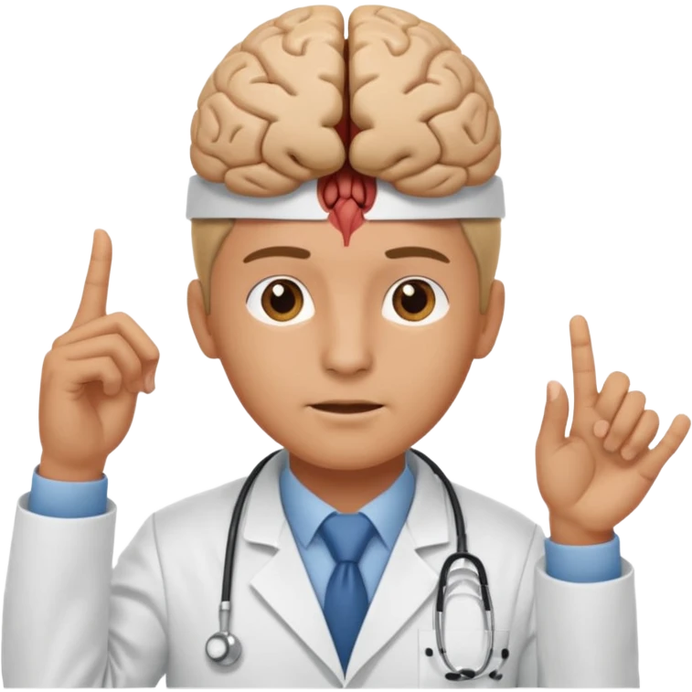 A person pointing is his brain emoji