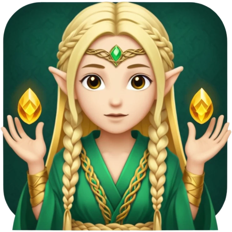 mystic elf, long golden braid, glowing runes on robe emoji