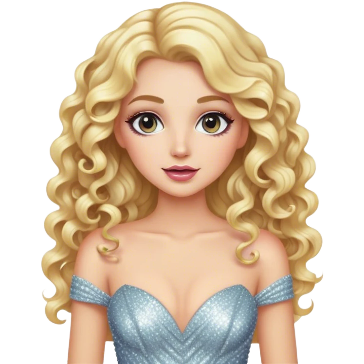 blonde makeup artist, sparkly gown, long curly hair emoji