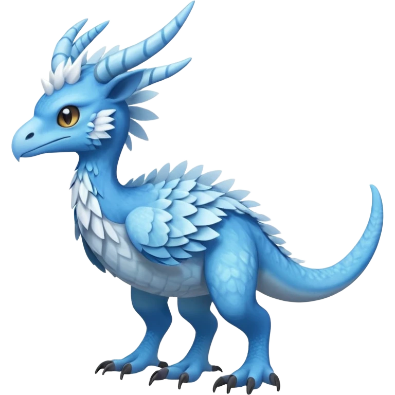 Raptorik scaley feathery horned Amaura-Aurorus-Pokémon-Fakémon-hybrid-fusion-creature, full body emoji