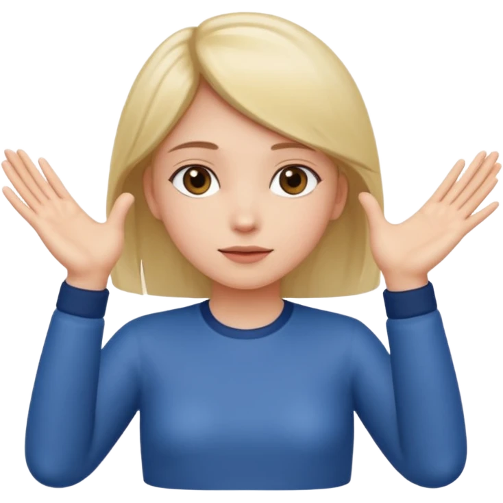 Girl with two hands in front out palms facing upwards and hands in front of her LOWER and her left hand slightly lower than her right hand emoji