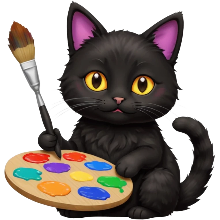 A black cat holding brushes and a colour pallete because he is an artist emoji