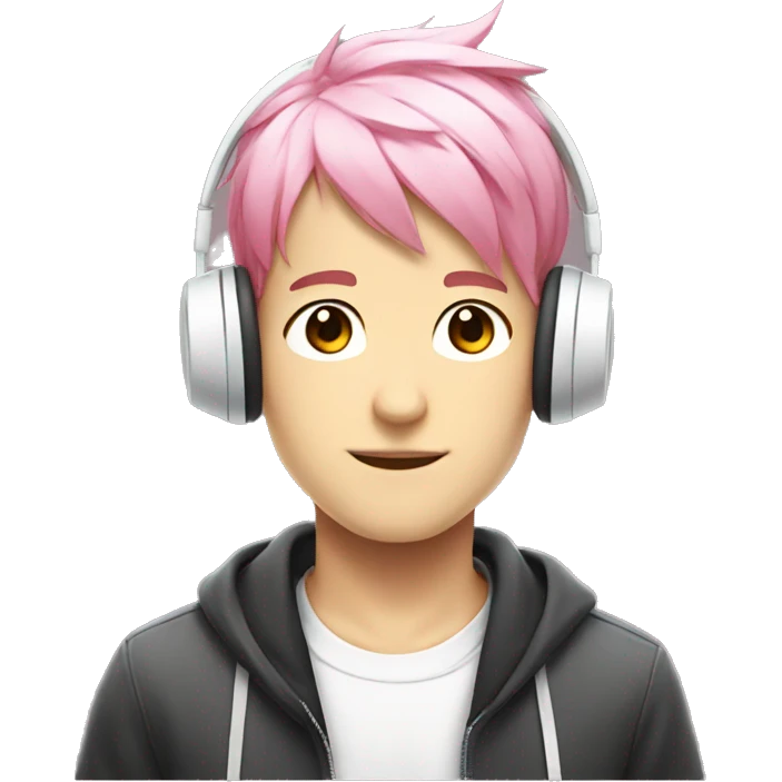 Anime boy with pink hair and white headphones  emoji