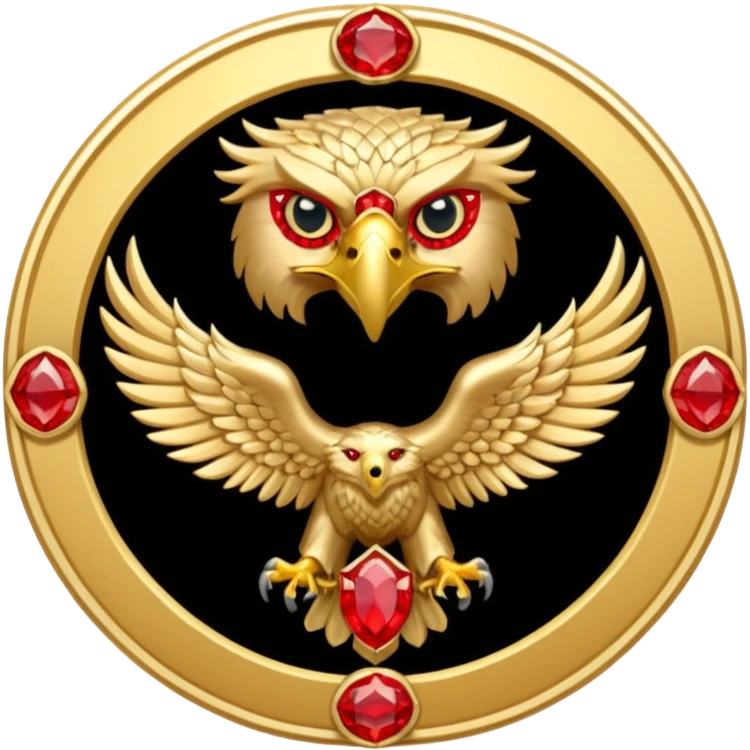Golden eagle with two heads crest / brosch in a circle with red gems and no background emoji
