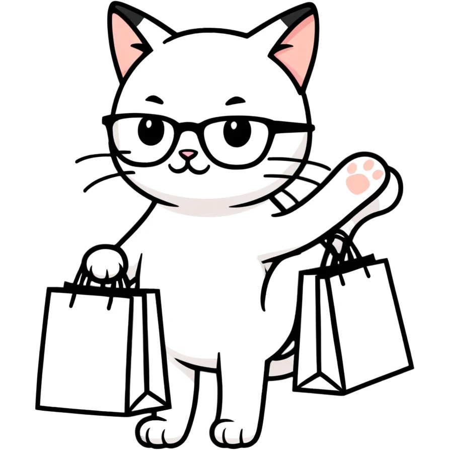Cat with glasses and shopping bags emoji
