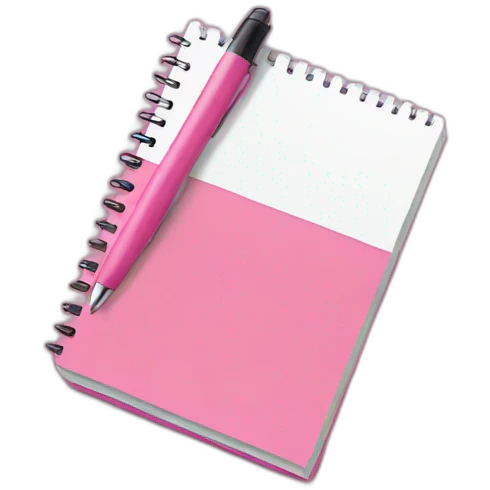 Pink notebook with a pen emoji