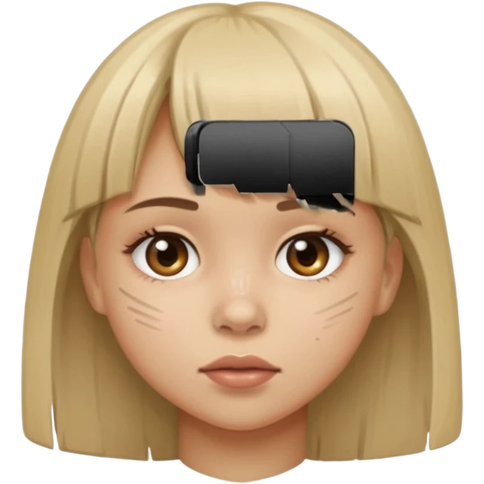 menina com a cara arranhada e franja emoji