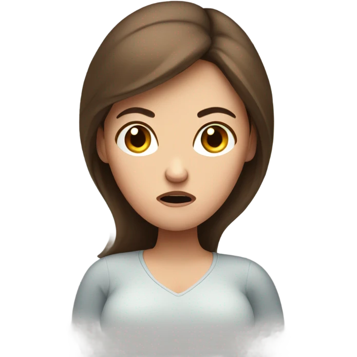 White pregnant woman with brown hair. Uncomfortable and angry. emoji