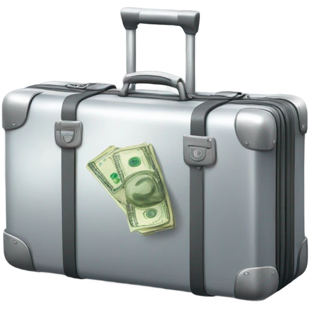 Silver luggage with money emoji