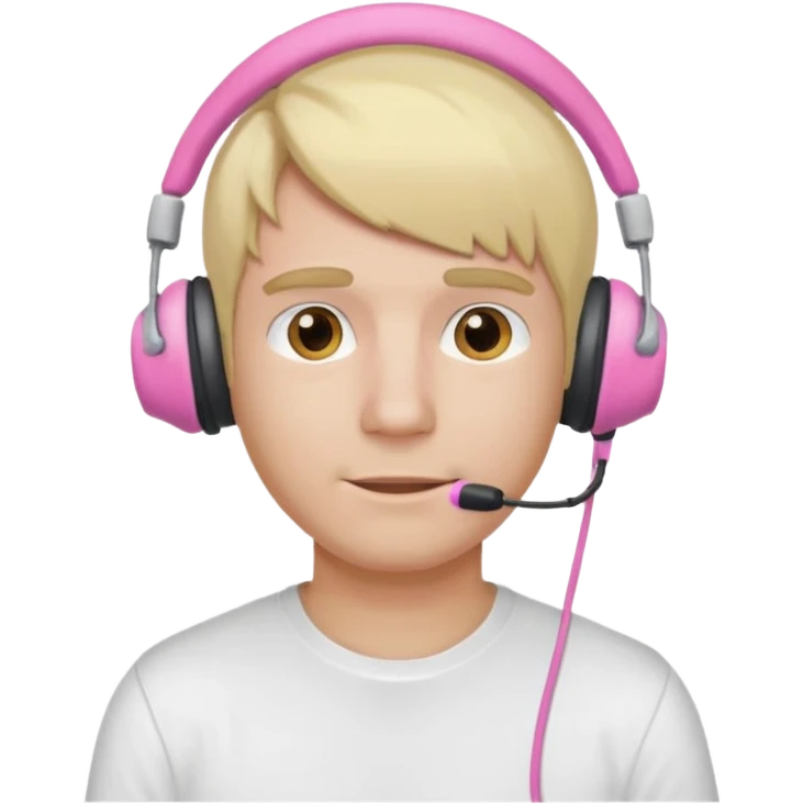 guy with blonde hair, white shirt and pink headset emoji