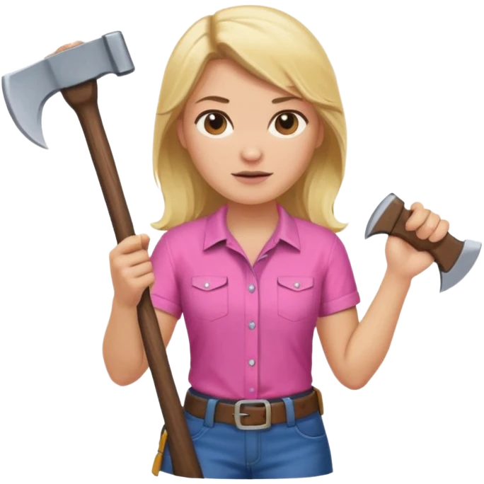 lumberjack blonde woman holding axe pink shirt emoji