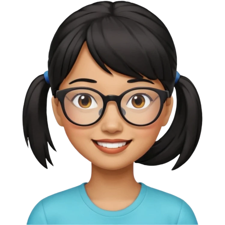 filipino woman black hair in pony tail with straight bangs and big glasses emoji