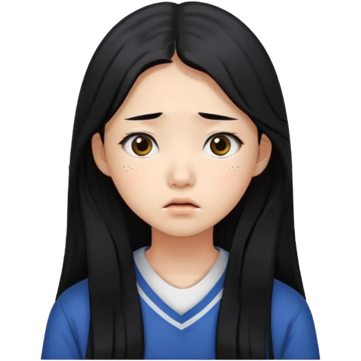  Korean female college student with a worried face , long hair,  emoji