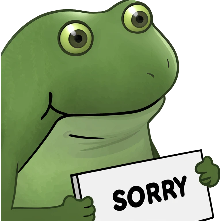 peepo frog apologizing, holding a placard with 'sorry' text emoji