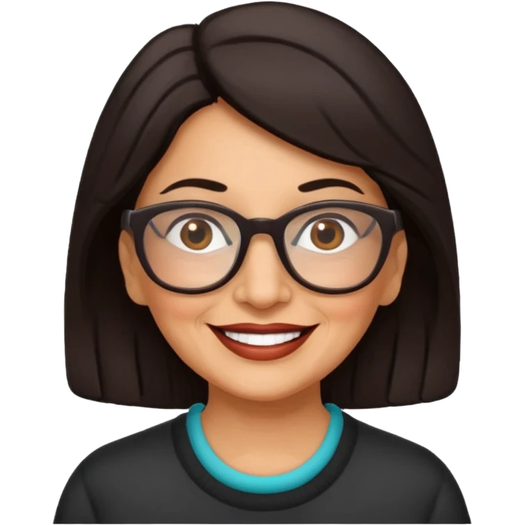 Happy Older Hispanic woman with dark hair wearing glasses 
 emoji
